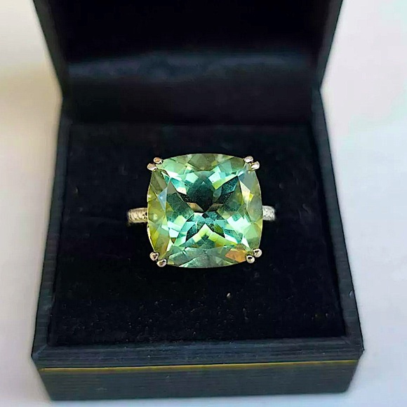 Vintage Green Amethyst Round Cut and White Quartz Sterling Silver Ring 6 - Picture 7 of 16